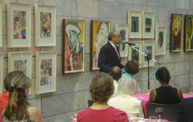 Artist Frederick Brown welcomes guests at the Joslyn Art Museum.